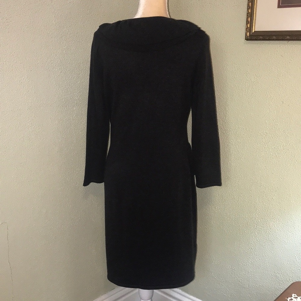 Calvin Klein Charcoal Ruffled Knit Sweater Dress L - Picture 6 of 8